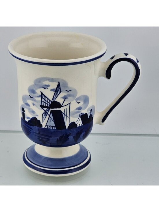 DAIC Other - Delft Blue Pottery Mug Handpainted Windmill DAIC Holland Pedestal handle cup